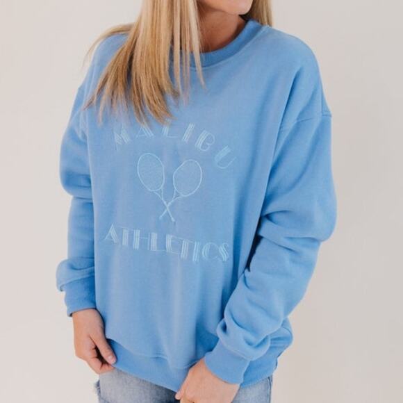 Bailey Rose Medium Embroidered “Malibu Athletics” Blue Crewneck Pullover - Picture 1 of 13